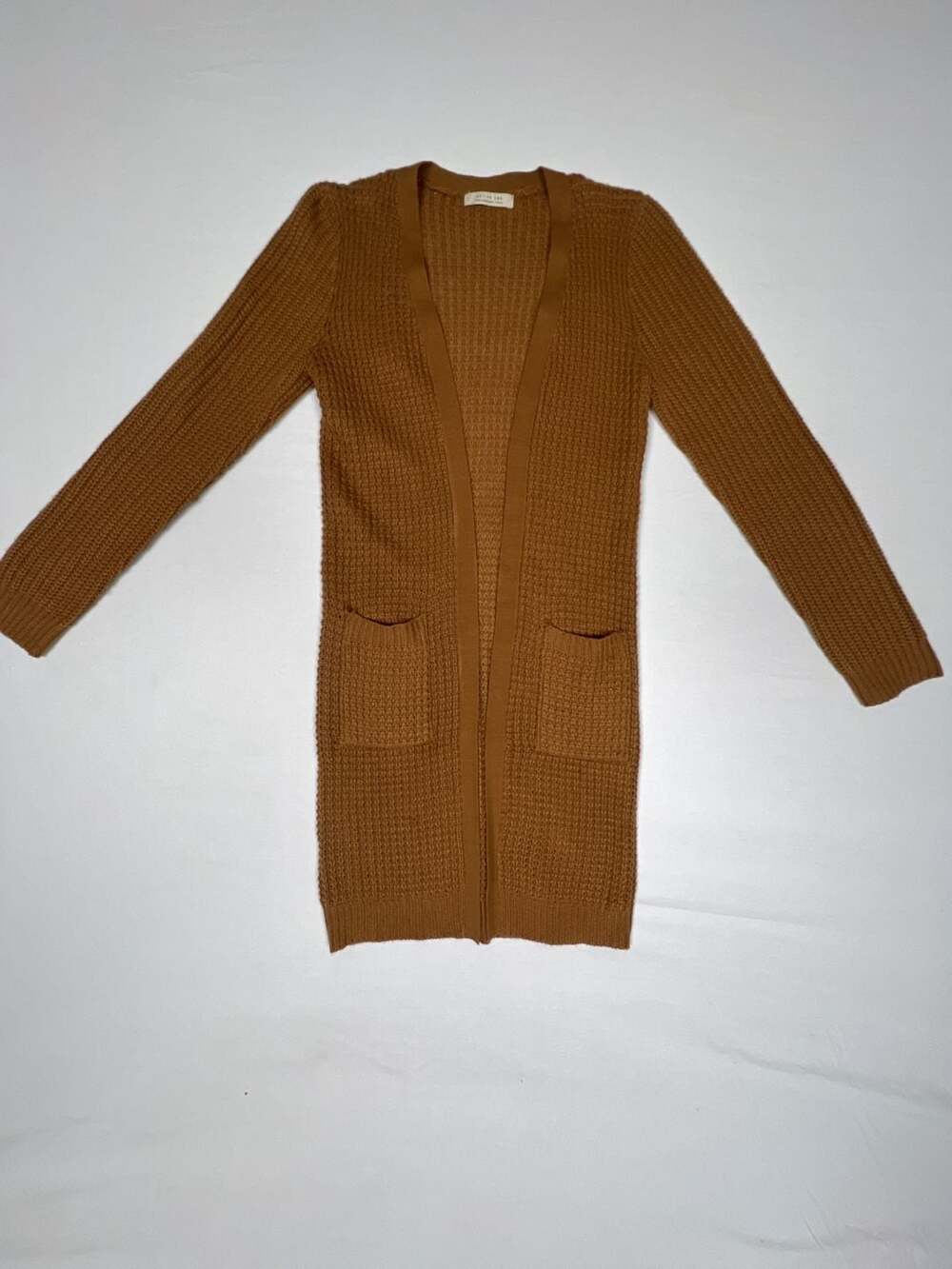 Active USA Women's Waffle Knit Open Front Long Cardigan with Pockets